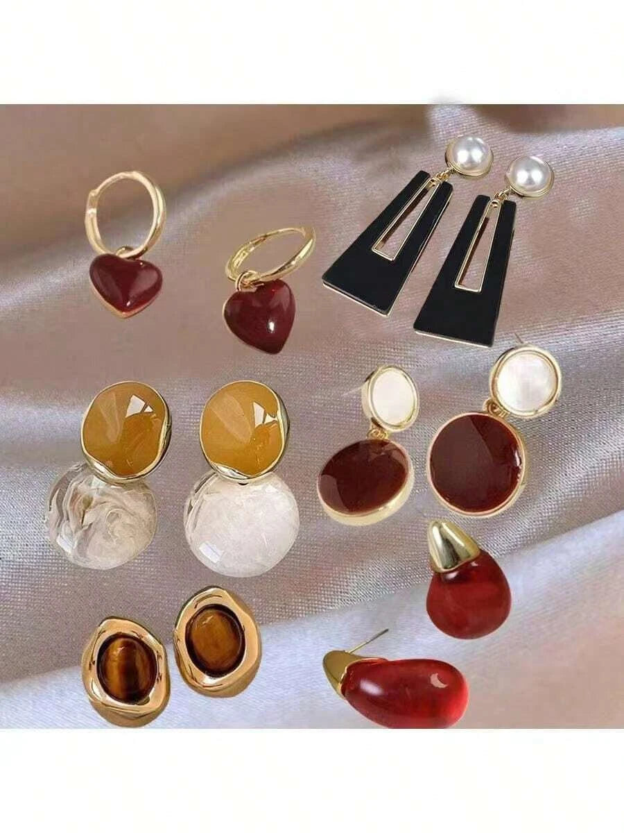 12pcs Vintage Brown Resin Geometric Heart