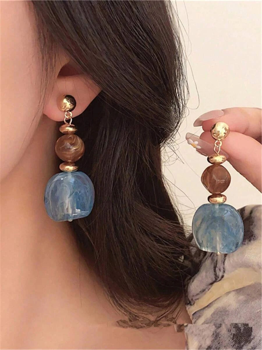 Vintage Asymmetrical Tie Dye Acrylic Long Pendant Earrings