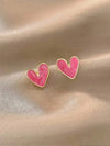 Vintage Oil-Drip Heart Stud Earrings