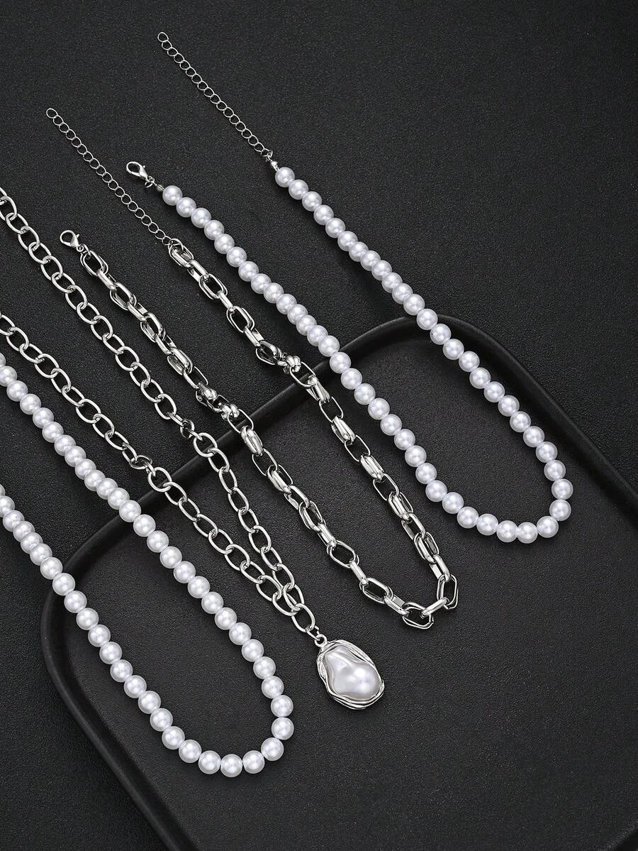 Layered Faux Pearl Necklace Set