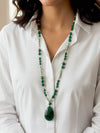 Vintage Green Agate Teardrop Pendant Necklace
