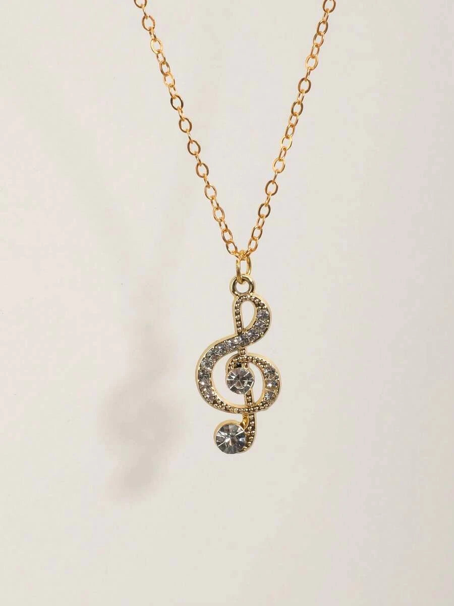 Rhinestone Music Note Necklace