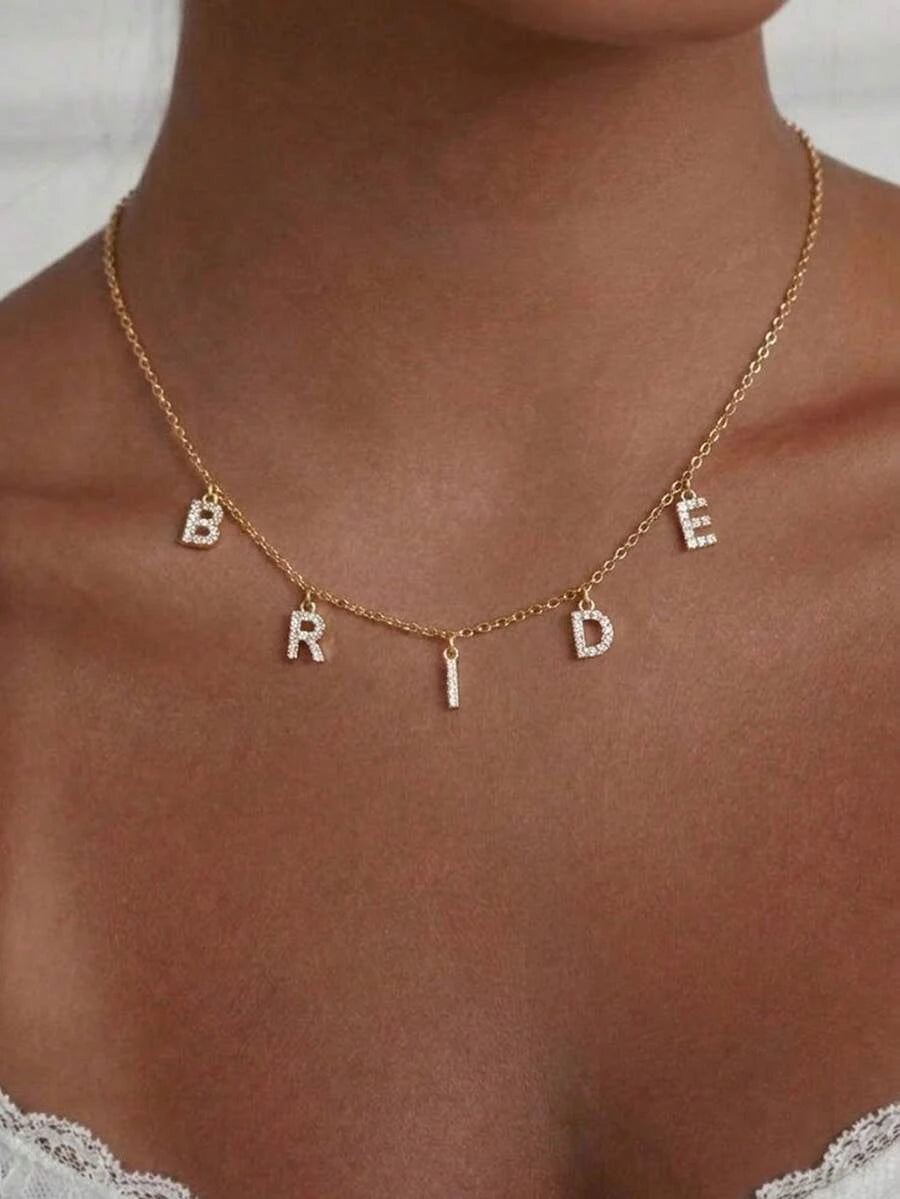 Gold Zirconia Bride Letter Necklace