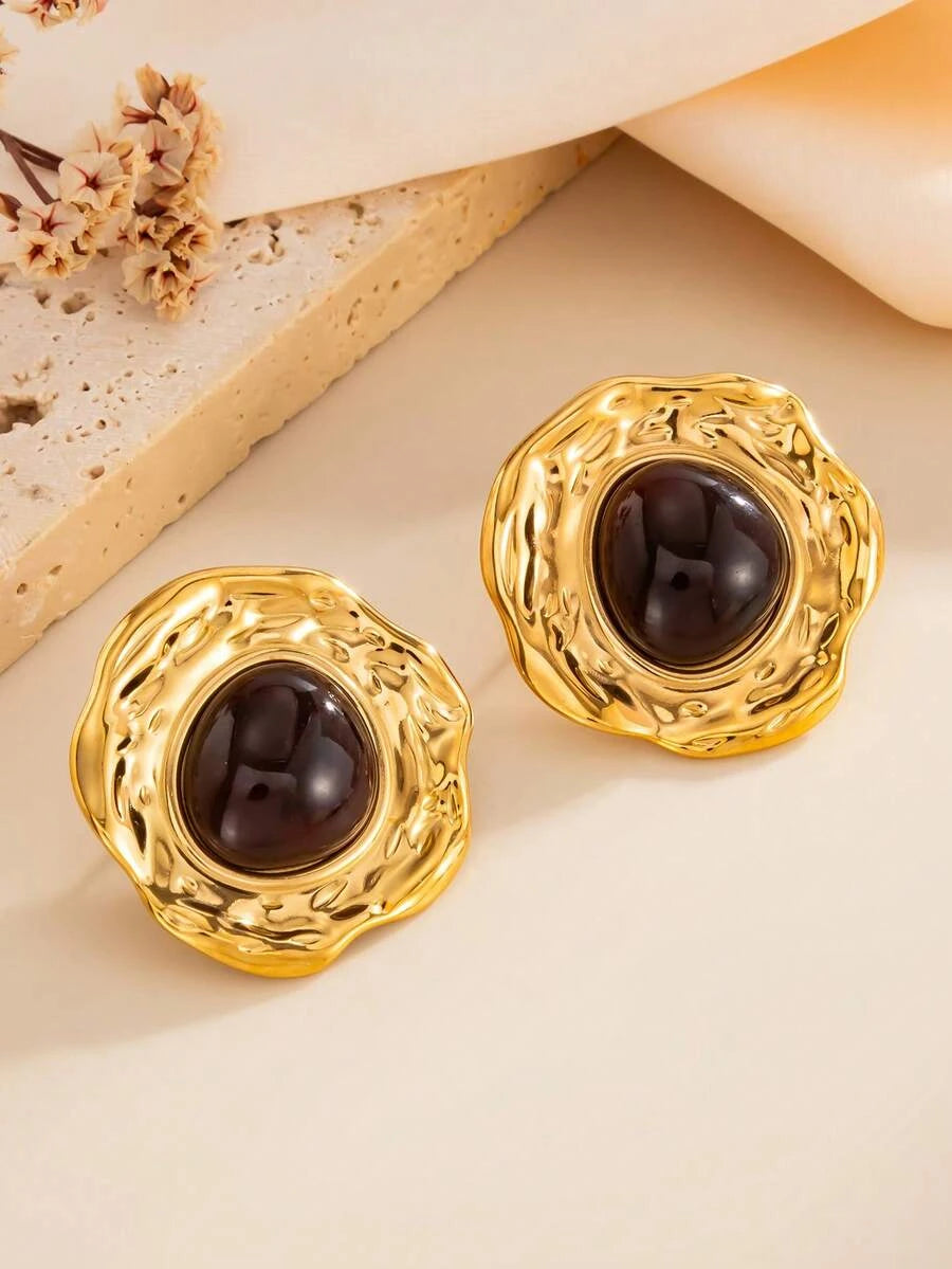 Vintage French Asymmetrical Geometric Gemstone Stud Earrings