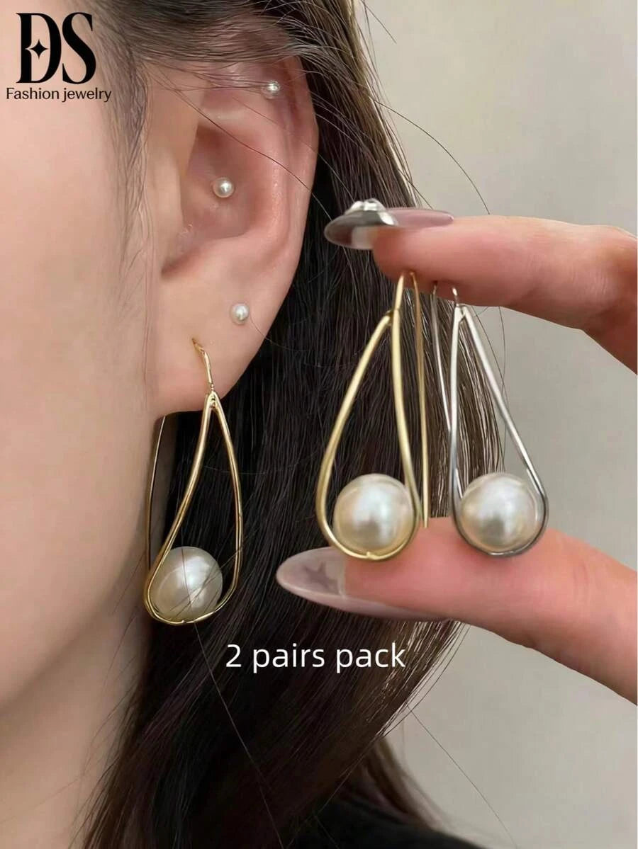 Elegant Teardrop Faux Pearl Drop Earrings