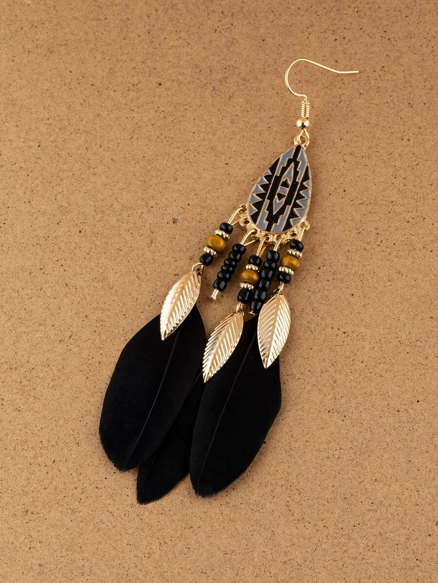 Vintage Feather Pendant Earrings