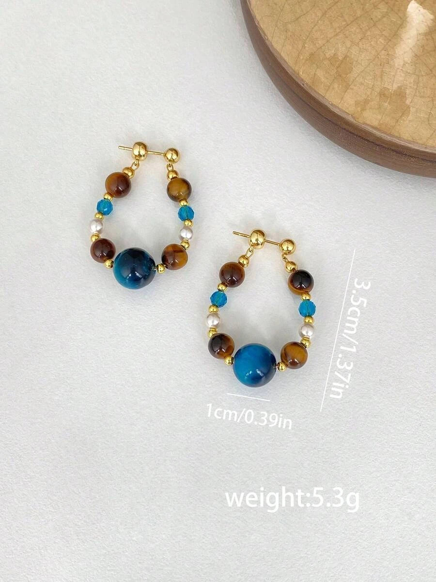 Retro Chinese Style Blue Beaded Earrings