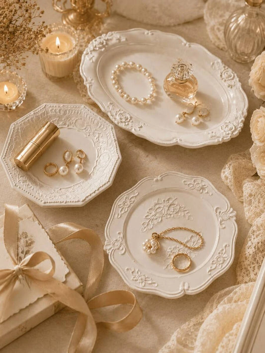 White Baroque Resin Vanity Tray