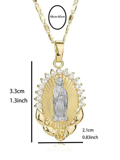 Minimalist Crystal Virgin Mary Pendant Necklace