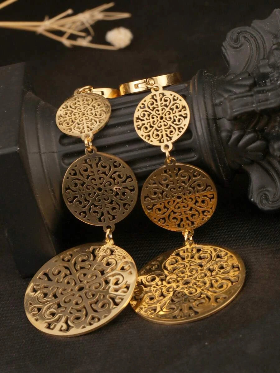 Gold Floral Vine Leaf Pendant Earrings