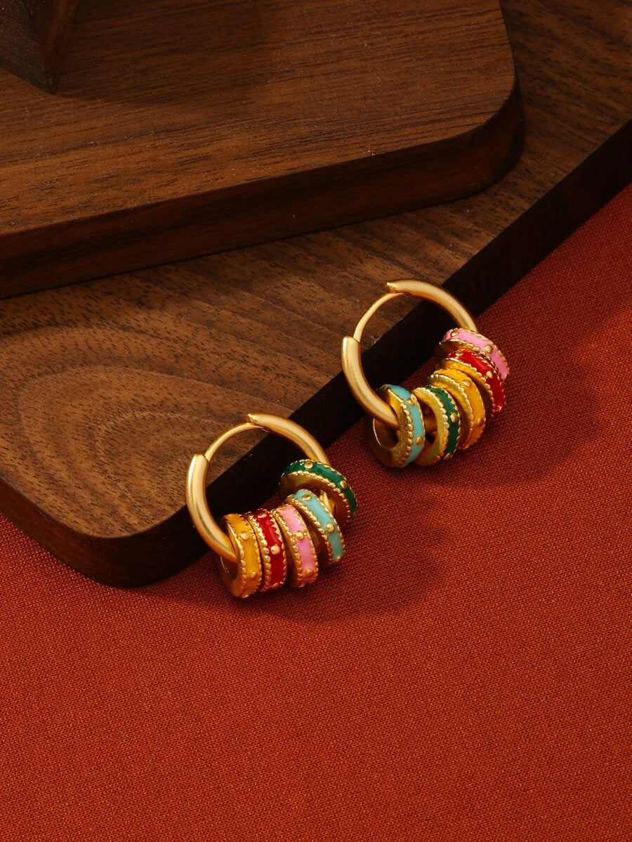 Colorful Enamel Geometric Hoop Earrings