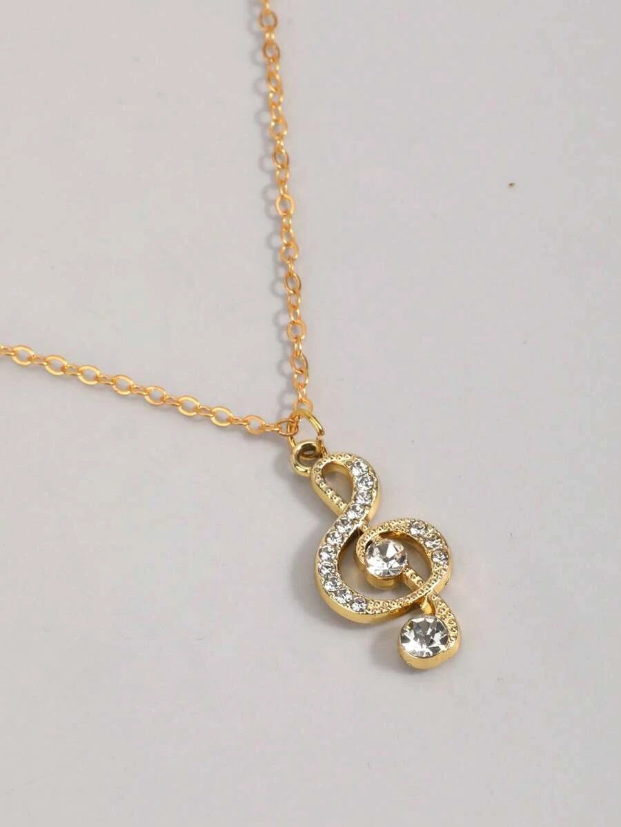 Rhinestone Music Note Necklace