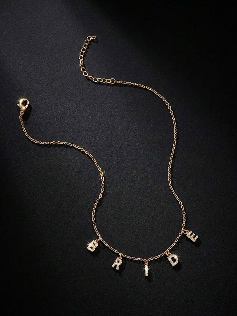 Gold Zirconia Bride Letter Necklace