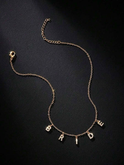 Gold Zirconia Bride Letter Necklace