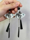 Chinese Silver Fan-Shaped Pearl Earrings