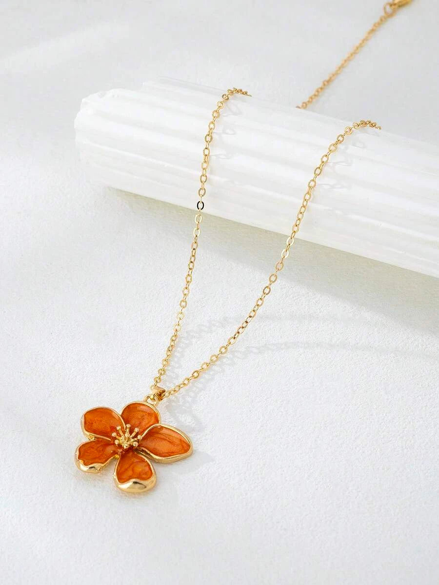 Enameled Flower Pendant Necklace