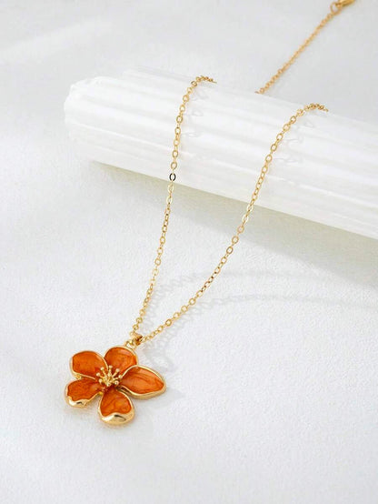 Enameled Flower Pendant Necklace