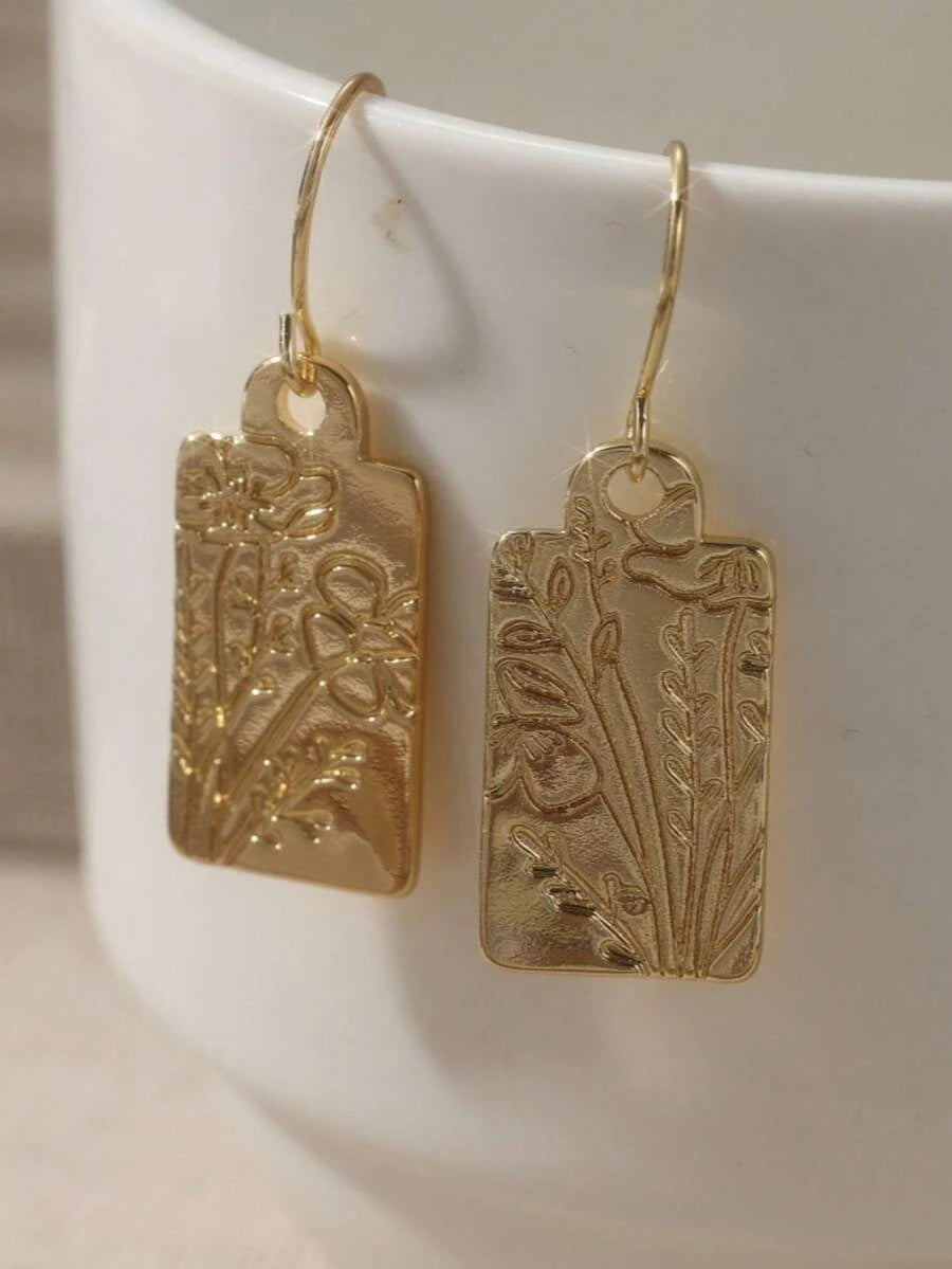 Vintage Carved Art Square Earrings
