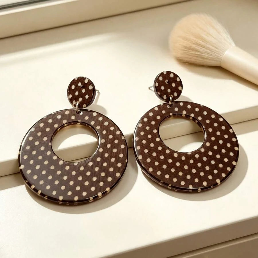 Brown Polka Dot Acrylic Geometric Dangle Earrings