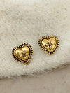 Vintage Carved Heart Stud Earrings