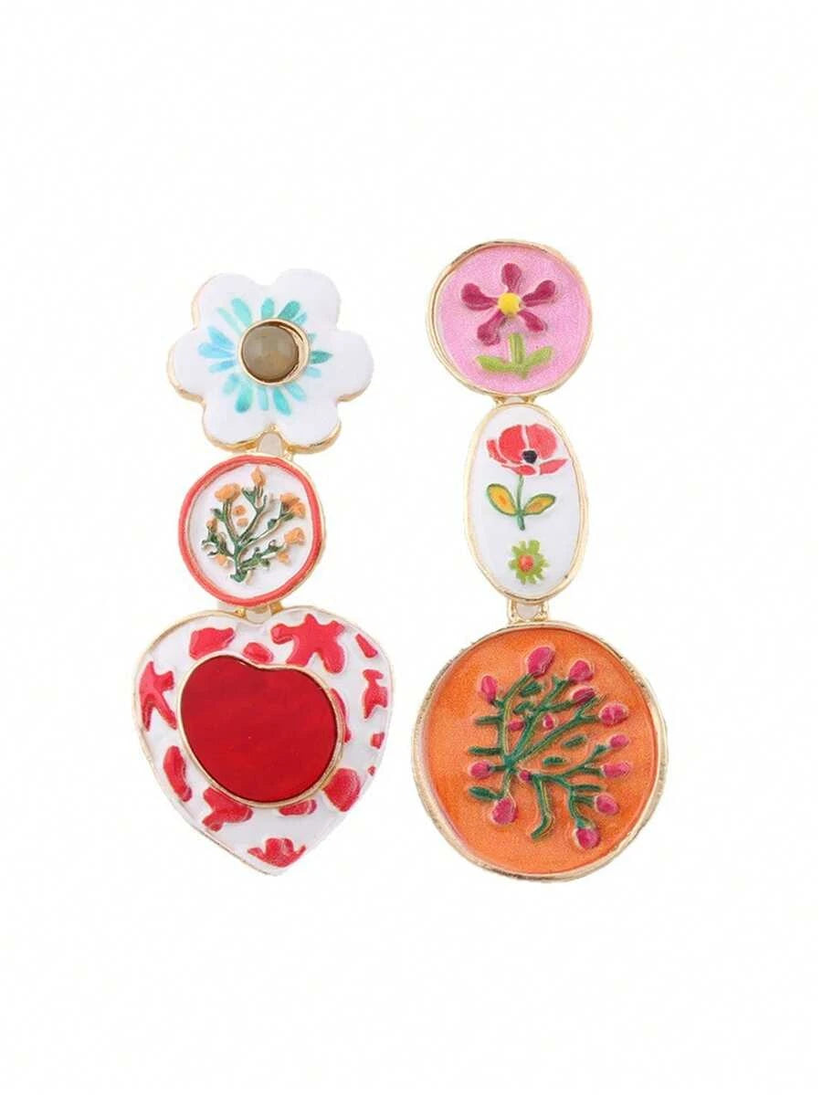 Vintage French Style Heart Moon Drop Earrings