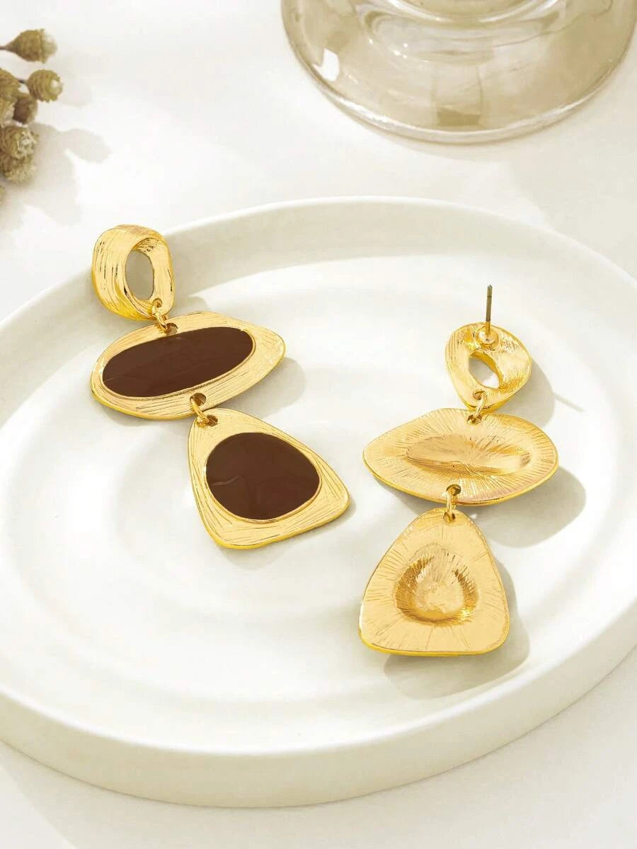 French Vintage Enamel Asymmetrical Drop Earrings