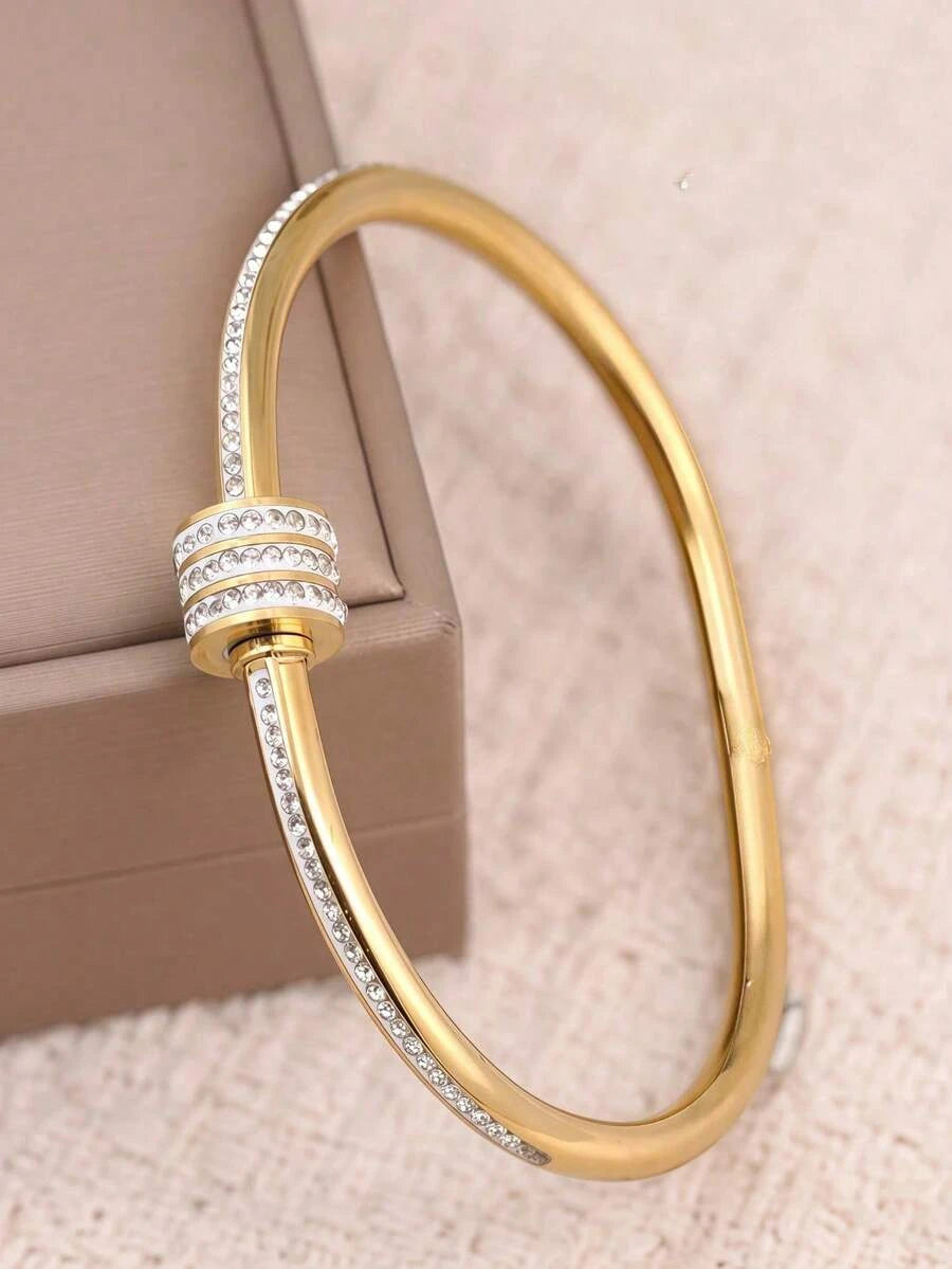 Pink Enamel Letter Crystal Bangle