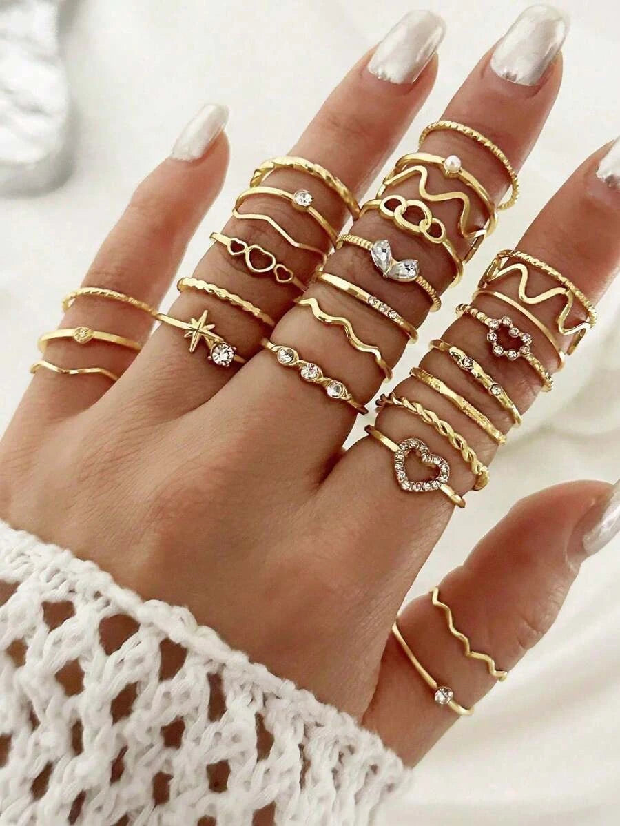 15pcs Vintage Gold-Tone Rhinestone Flower