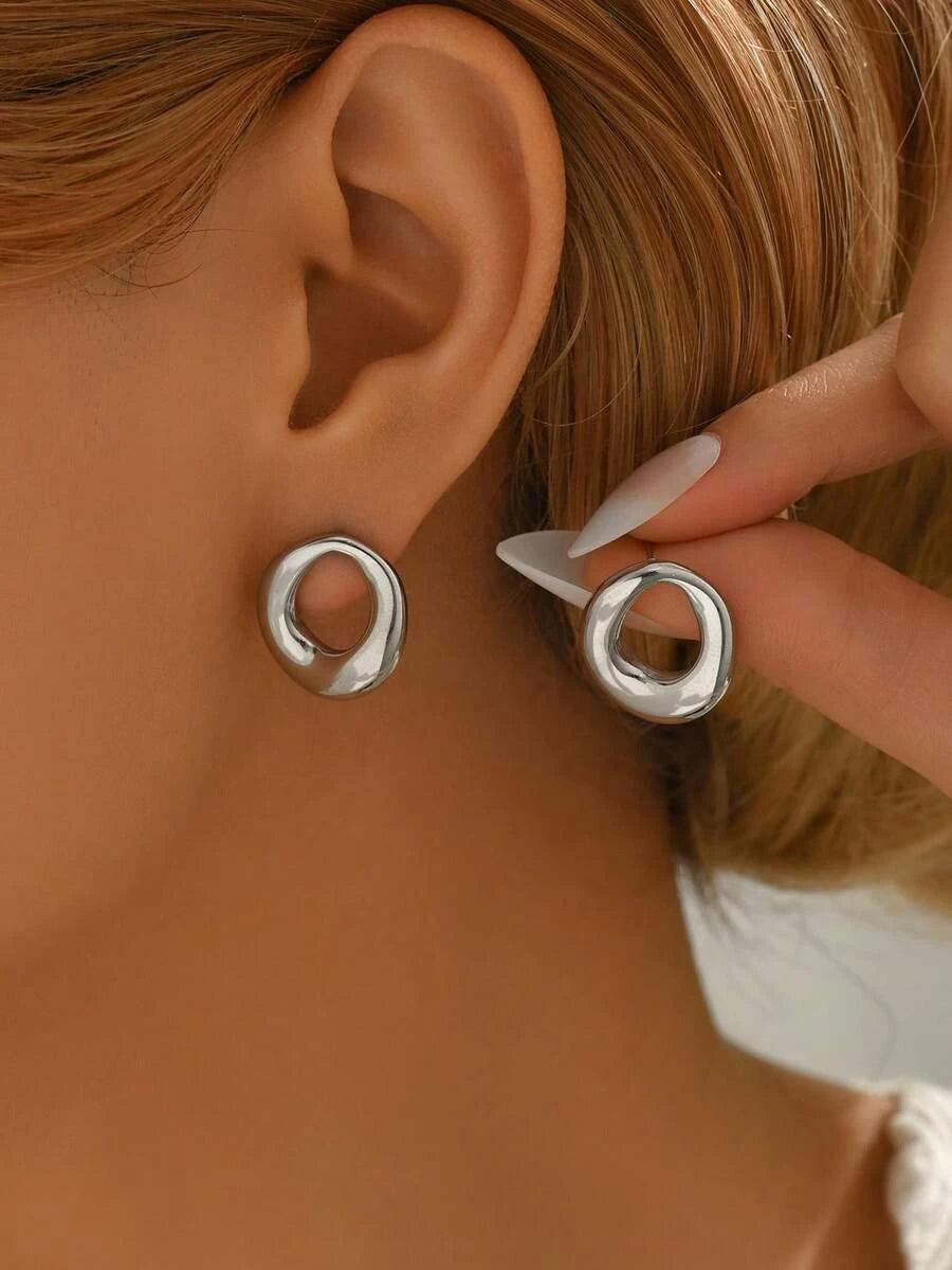 Vintage Style Stainless Steel Hollow Circle Earrings