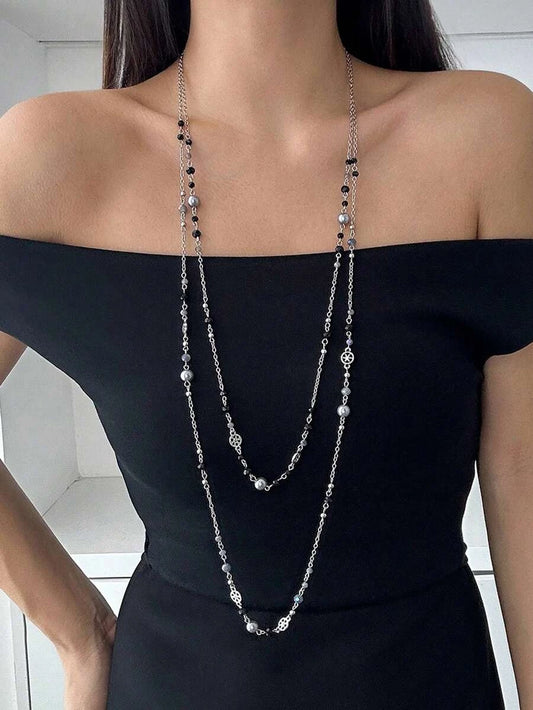 Vintage Gothic Faux Pearl Layered Necklace Set