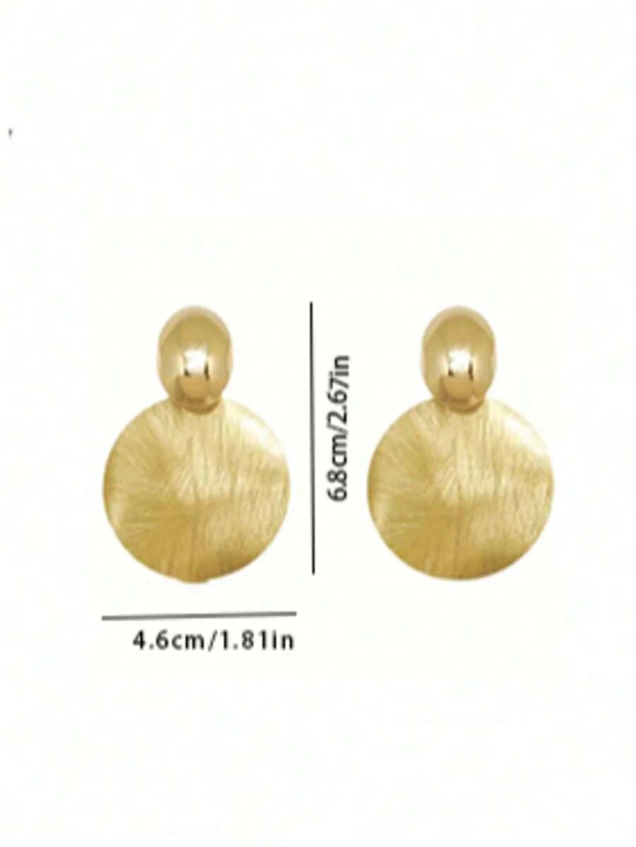 Gold Brushed Metal Round Pendant Earrings