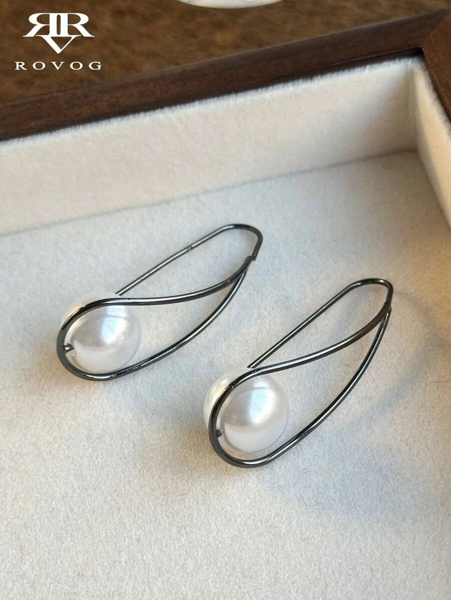 Vintage Faux Pearl Copper Dangle Earrings