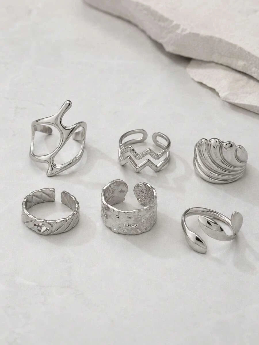 Stainless Steel Geometric Open Ring Set