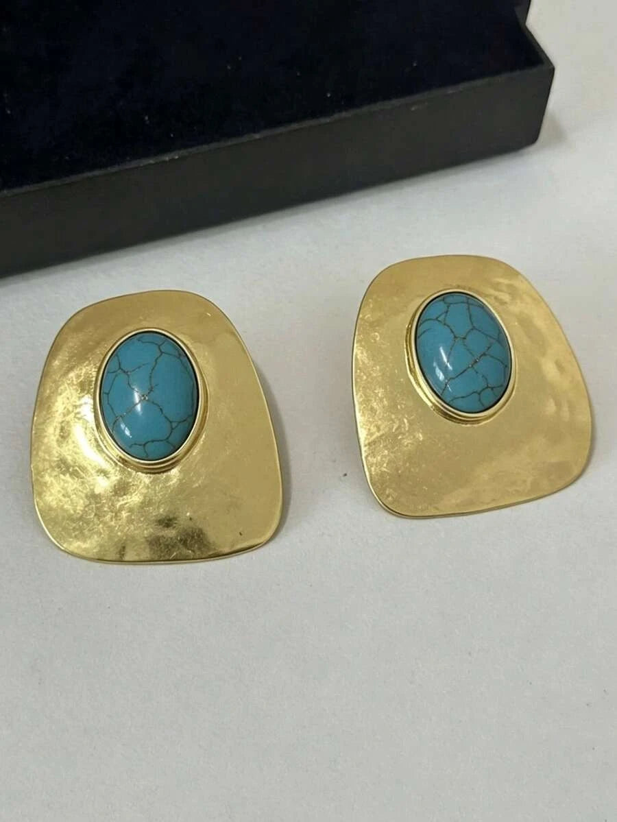 Vintage Hammered Square Geometric Earrings