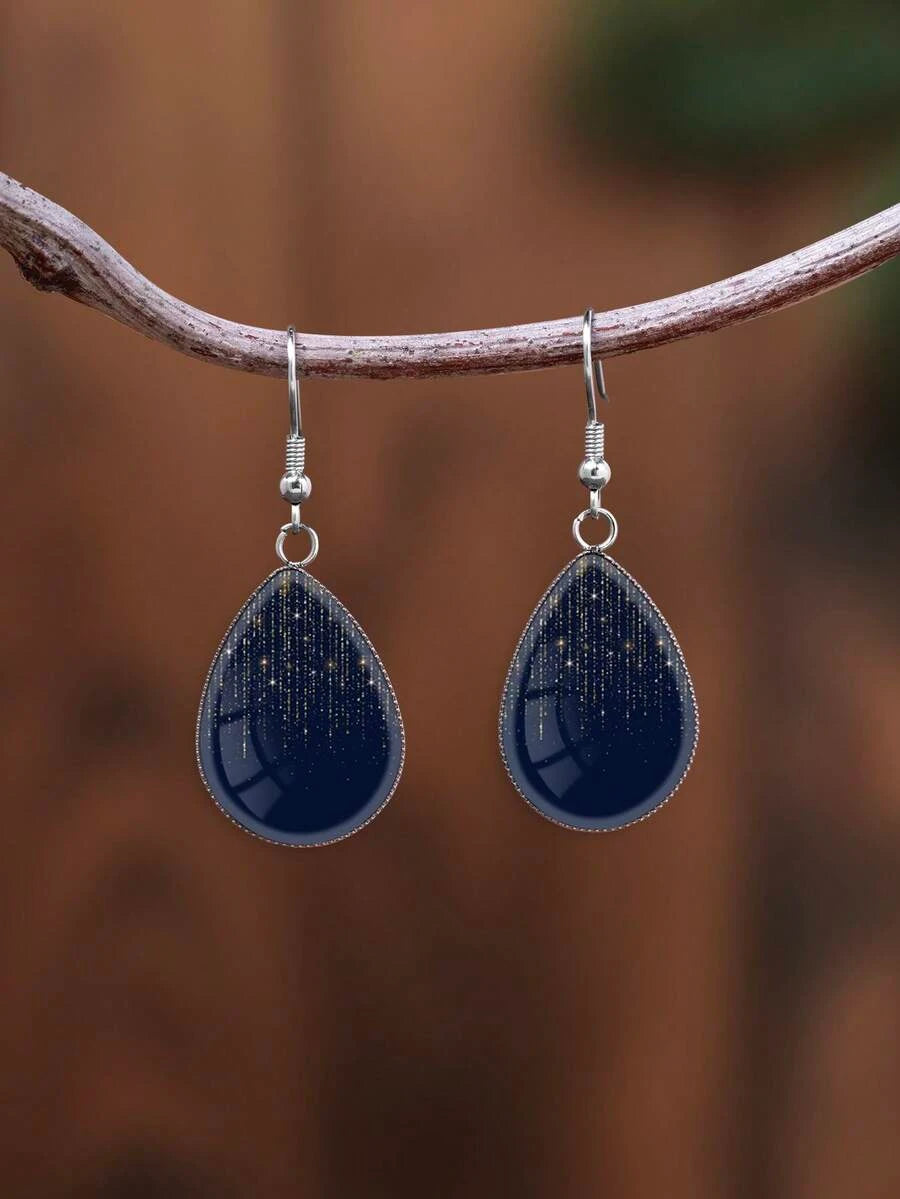 Navy Blue Starry Teardrop Earrings