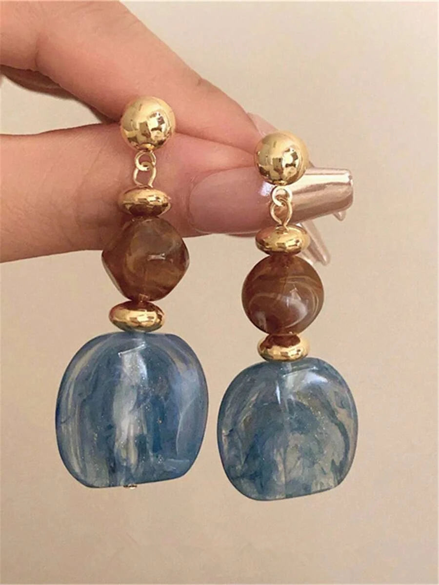 Vintage Asymmetrical Tie Dye Acrylic Long Pendant Earrings