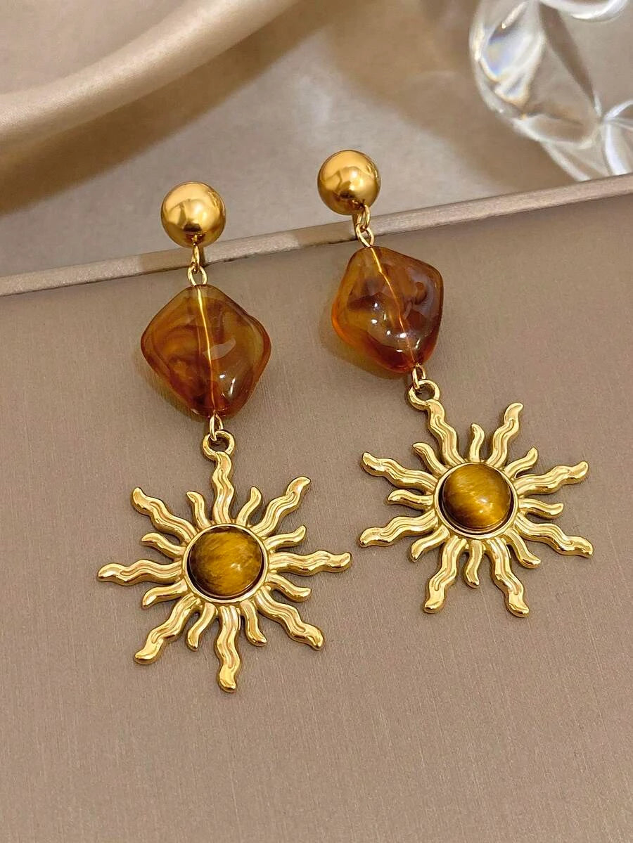 Vintage Sunflower Drop Earrings