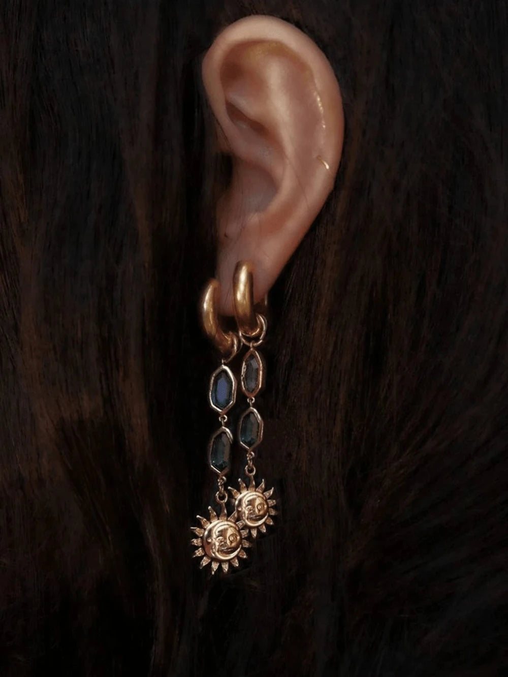 Vintage Gold Moon Drop Earrings