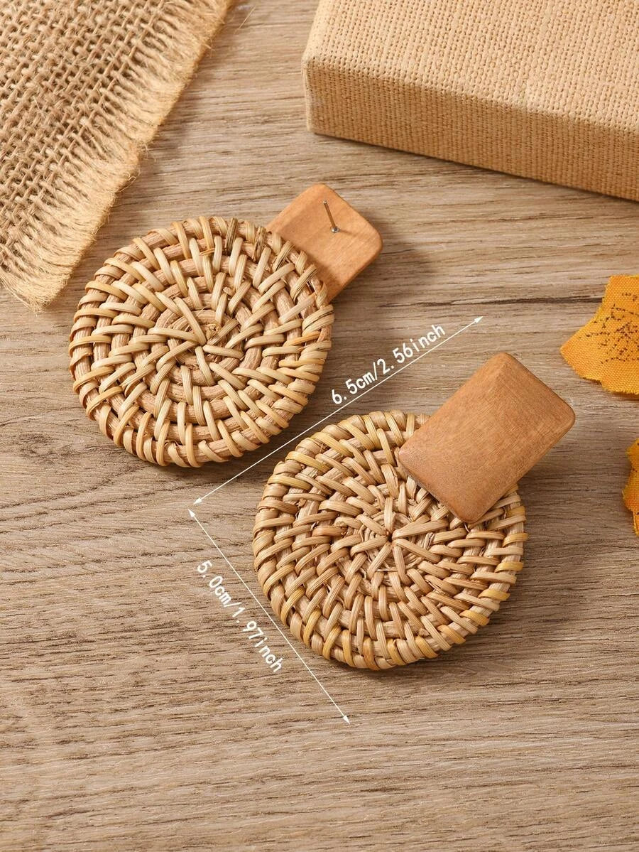 European Boho Rattan Drop Earrings