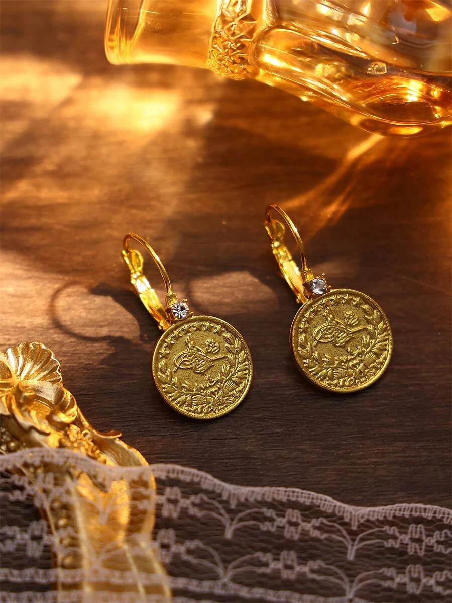 Gold Plated Coin Shaped Retro Earrings