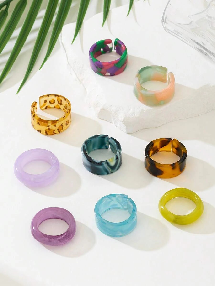 Vintage Acrylic Fashion Rings Set