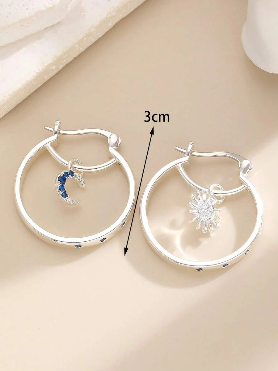 Retro Asymmetric Crescent Moon Drop Earrings