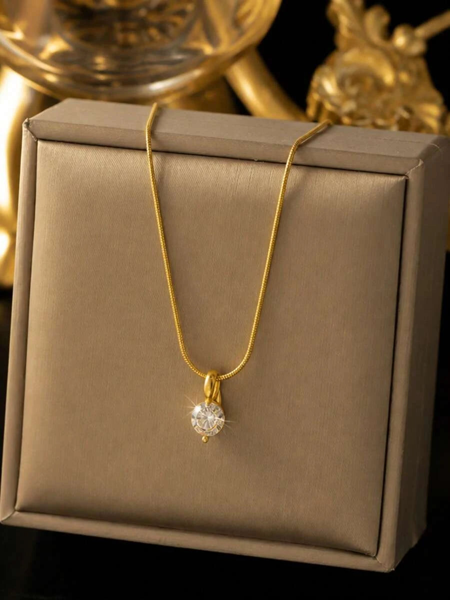 Minimalist Stainless Steel Glass Flower Pendant Necklace