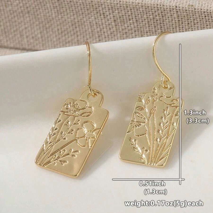 Vintage Carved Art Square Earrings