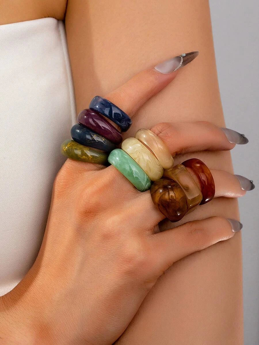 Vintage Acrylic Fashion Rings Set
