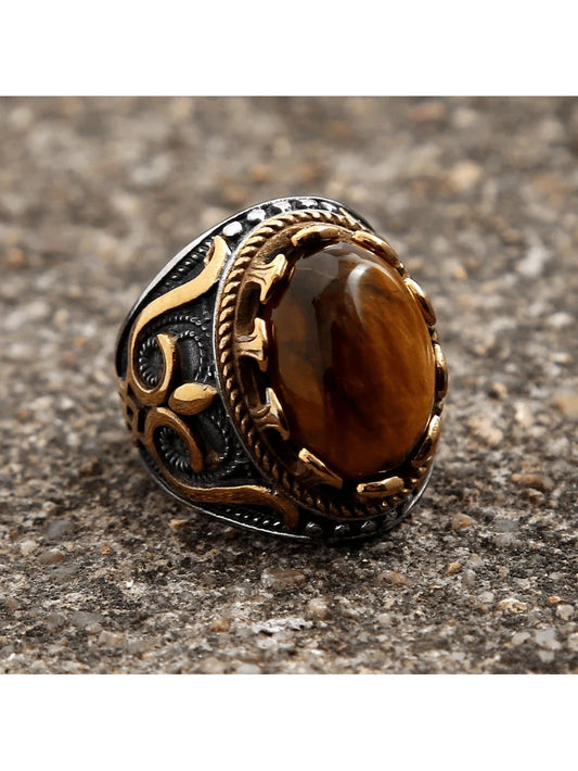 Vintage Tiger Eye Antique Silver Ring