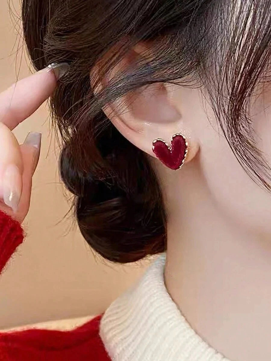 Vintage Oil Drip Heart Stud Earrings