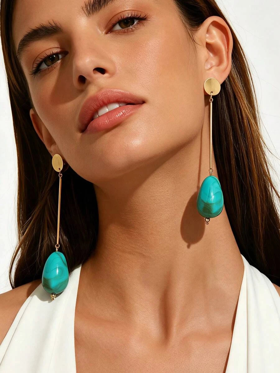 Gold-Plated Turquoise Teardrop Dangle Earrings