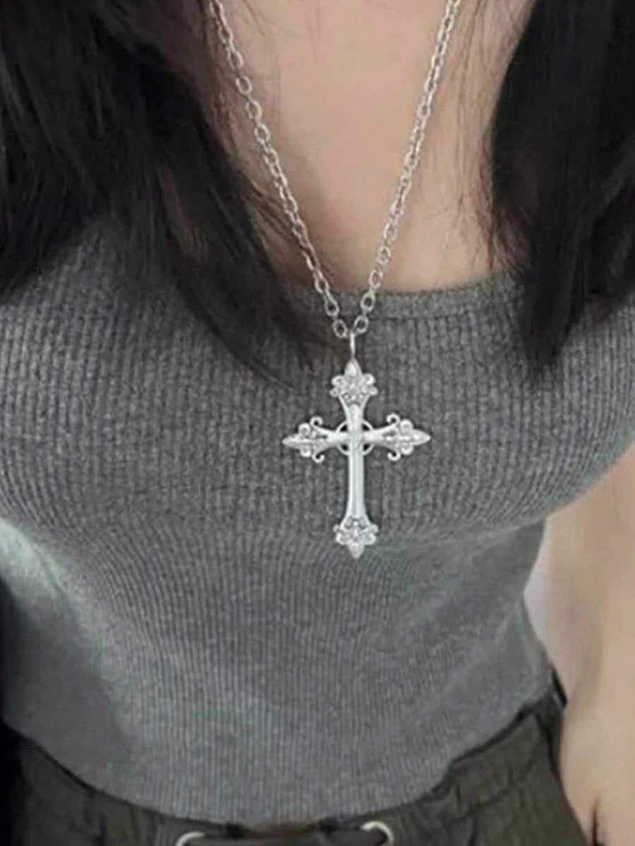 Vintage Gothic Rose Cross Necklace