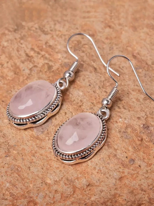 Vintage Oval Pink Crystal Gemstone Earrings